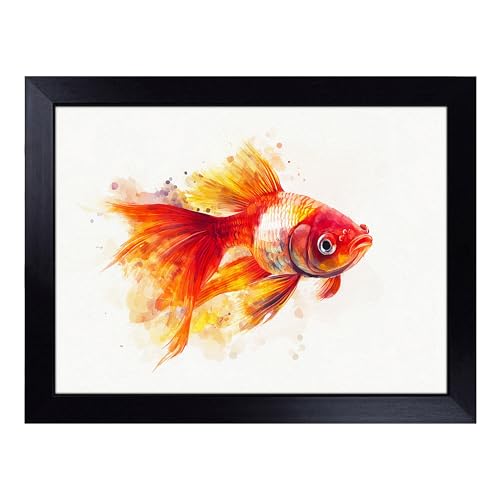 Lap Tray with Bean Bag Cushion, Fish Illustrated - Handmade in the UK, Raised Wooden Edge, Padded Cushion, Heat-Resistant Wipe-Clean Surface, for Meals, Laptops and Crafts