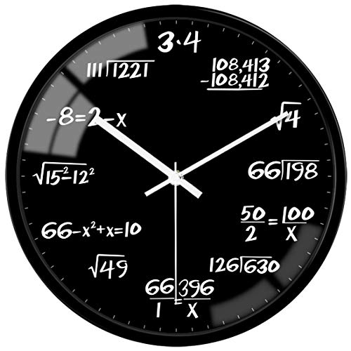 VIKMARI 12 Inch Glass Wall Clock Decorative Math Teaching Style Round Clocks Modern Black Battery Operated Silent Non Ticking Hanging Wall Clocks