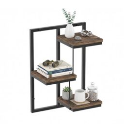 Relaxdays Industrial Wall Shelf, 3-Tier Metal & Wood Look Floating Shelf, Black/Brown, 45x32.5x19 cm