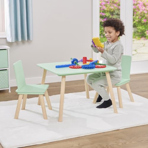 Liberty House Toys Kids Green and Pinewood Table and 2 Chairs Set, Wooden Table and Chairs, Children's Table and Chairs, H440 x W600 x D600mm