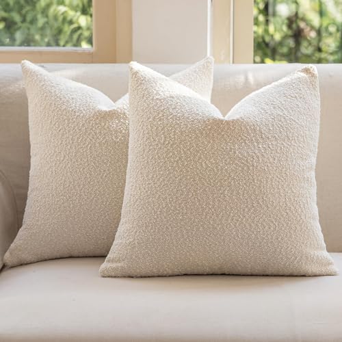 GEEORY Decorative Throw Pillow Covers 20x20 Inch Pack of 2,Textured Boucle Neutral Cushion Cases for Bed Couch Sofa, Accent Modern Farmhouse & Minimalist Home Decor (Cream) GE02-20