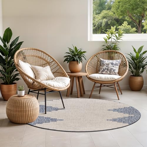 Livabliss Rubal Lagada Indoor Outdoor Floor Covering 160 cm – Boho Pattern for Living Room, Dining & Kitchen, Waterproof & Stain-Resistant, Navy & Grey