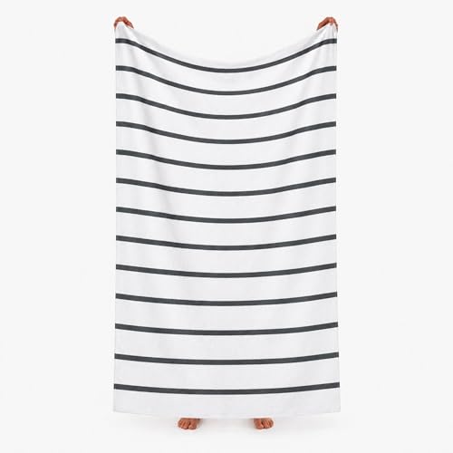 Komfortec Beach Towel 100 x 180 cm, Cotton, Large Bath Towel with Striped Design, Soft and Absorbent, Ideal for Beach, Pool and Holidays (Grey)