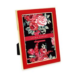 Laura Ashley 4x6 Red Enamel Picture Frame, Gold Metal Edge with Easel, for Countertop, Counterspace, Tabletop Display, Bookshelf, Desk, Wall Décor, Photo Gallery (4x6, Red W/Gold)