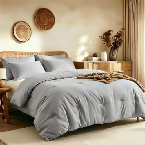 Quataly Oversized King Comforter Set Lightgrey,3PCS Soft Lightweight Breathable Bedding Comforter for All Season, Oversized King Size(120''??98'' Comforter & 2 Pillowcases)
