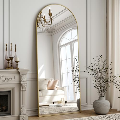 ZenoMirris Full-Length Mirror 150 x 40 cm, Arched Standing Mirror with Aluminium Frame - Floor and Wall Mirror for Standing, Leaning or Hanging, for Bedroom & Living Room, Gold