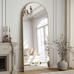 ZenoMirris Full-Length Mirror 150 x 40 cm, Arched Standing Mirror with Aluminium Frame - Floor and Wall Mirror for Standing, Leaning or Hanging, for Bedroom & Living Room, Gold