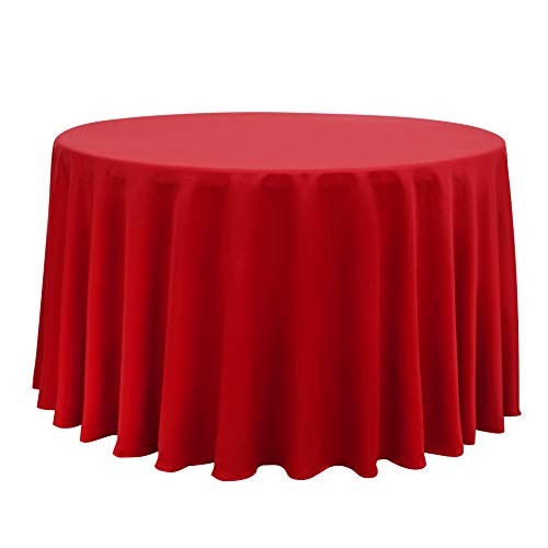 Obstal 210 GSM Round Red Tablecloth - Oil-Proof Spill-Proof Waterproof Table Cloth, Christmas Decorations Fabric Table Cover Protector for Holiday Party (Rio Red, 108 Inch Diameter)