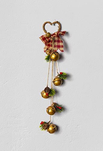 SHATCHI 46cm Hanging Decorations Golden Bells with Ribbon, Berries and Pinecones Christmas Home Wall Door Jingle Xmas Holiday DIY Decorations