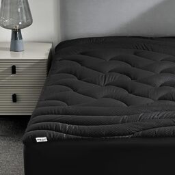 "SLEEP ZONE Cooling Mattress Topper King Size Premium Mattress Topper Padded Mattress Protector Breathable Washable Deep Pocket 8-21"" (Black, King)"