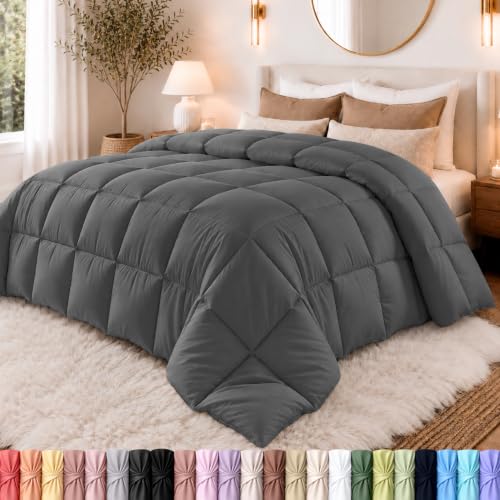 Utopia Bedding All Season 250 GSM Comforter - Soft Down Alternative Comforter - Plush Siliconized Fiberfill Duvet Insert - Box Stitched (Full/Queen, Gray)