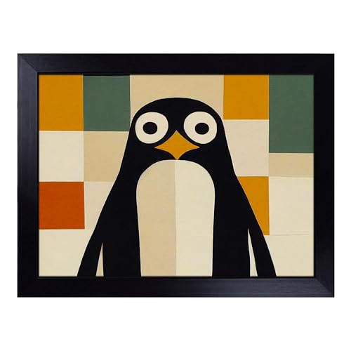 Lap Tray with Bean Bag Cushion, Penguin Painting Patchwork - Handmade in the UK, Raised Wooden Edge, Padded Cushion, Heat-Resistant Wipe-Clean Surface, for Meals, Laptops and Crafts