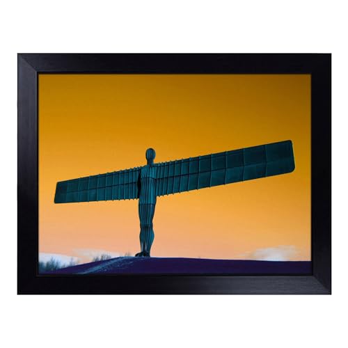 Lap Tray with Bean Bag Cushion, Angel Of The North Newcastle 3 Art - Handmade in the UK, Raised Wooden Edge, Padded Cushion, Heat-Resistant Wipe-Clean Surface, for Meals, Laptops and Crafts