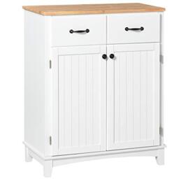 HOMCOM Modern Kitchen Cupboard, Wooden Storage Cabinet, Tableware Organizer with 2 Drawers for Living & Dining Room, White