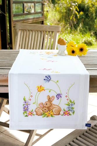 "Vervaco ""Rabbits Runner Embroidery, 100 Percent Cotton, Multi-Colour"