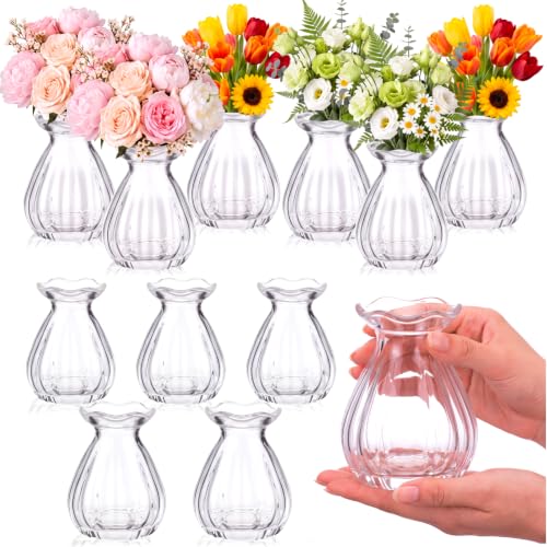 Ninehaoou 20 Pieces Glass Bud Vases for Centerpieces Bulk Mini Flower Bouquets Vases Small Cute Crystal Ribbed Clear Glass Bud in Bulk for Wedding Baby Bridal Shower Table Party Home Decor