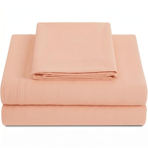 "Knit Jersey 100% Cotton 3 PC Twin XL Sheet Set Soft and Comfy - Twin Extra Long, 15"" Deep Pocket, 39"" x 80"" Great for Dorm Room, Hospital and Split King Dual Adjustable Beds - Peach Twin XL"