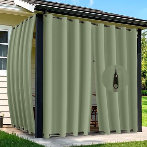 Arfntevss Outdoor Curtains for Patio Waterproof 2 Panels Blackout Curtain 108 inch Long with Zipper Top & Bottom Grommet Sun Blocking Outdoor Privacy Drape for Gazebo Porch (54x108, Sage Green)