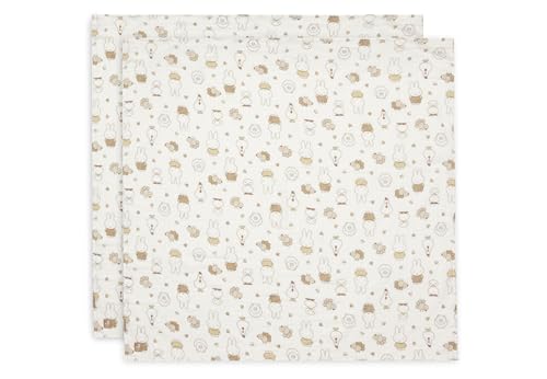 Jollein Muslin Cloths - Miffy Family Farm - 115x115cm - 2 Pack - Muslin Baby Blanket - 100% Cotton - Baby Burp Cloths - OEKO-TEX Certified