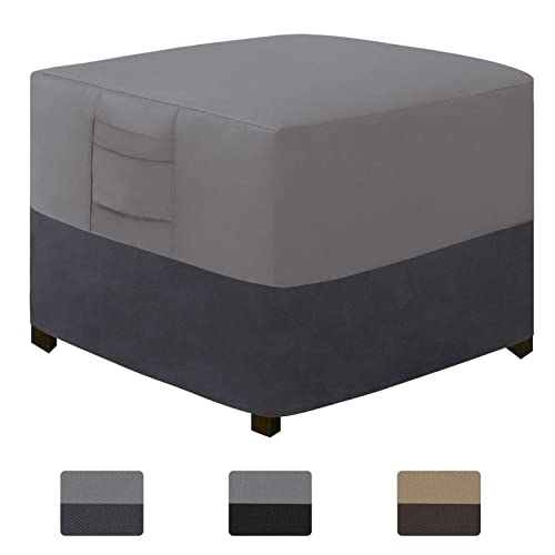 "Easy-Going Outdoor Ottoman Cover, Waterproof Patio Ottoman Cover, Heavy Duty Patio Square Side Table Cover, Outdoor Furniture Cover with Padded Handles (25""x25""x17"", Gray/Dark Gray)"