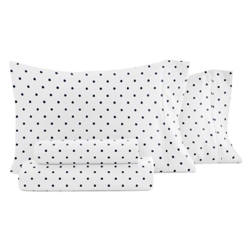 "Linen Market 4 Piece Queen Sheet Set - Breathable, Double-Brushed Patterned Cooling Sheets ??? Oeko-TEX Certified Ultra Soft & Wrinkle-Free 16"" Deep-Pocket Queen Sheets - Easy Care Dots Navy"