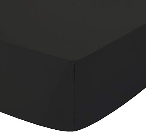 HIGH LIVING Fitted Sheets: Percale Plain Dyed Luxury Combed Non Iron Single Double King (Single, Black)