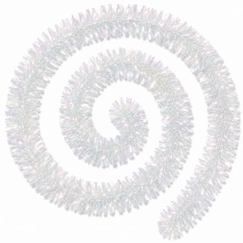 Chunky Christmas Tinsel Garland 2m Iridescent White Xmas Decoration