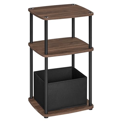 SONGMICS HOME Superfast Toolless Assembly, Side Table, 3-Tier Nightstand with Storage, Fabric Basket, for Bedroom Living Room, Steel Frame, 11.8 x 13.4 x 22.8 Inches, Modern, Natural Walnut ULET286K01