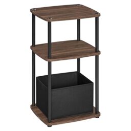 SONGMICS HOME Superfast Toolless Assembly, Side Table, 3-Tier Nightstand with Storage, Fabric Basket, for Bedroom Living Room, Steel Frame, 11.8 x 13.4 x 22.8 Inches, Modern, Natural Walnut ULET286K01
