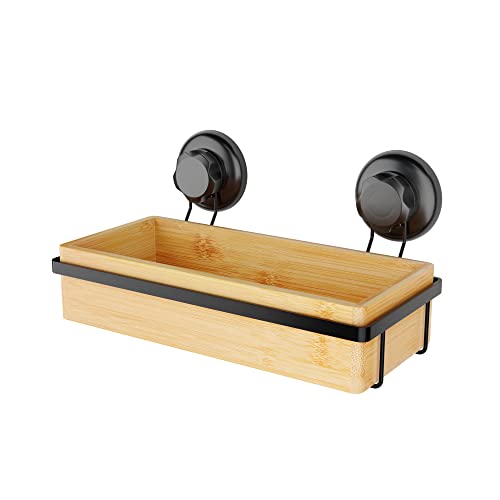 Compactor Wall Mountable Bathroom Shelf 27.6x14.8x12.7cm, Black/Brown