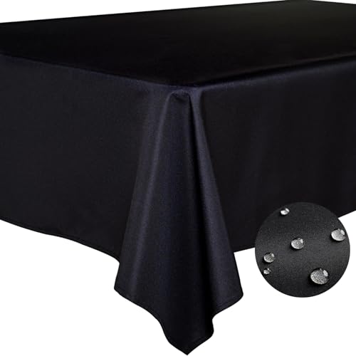 BYDOLL Table Cloth Black 60x102 Inch Tablecloth for 6 Foot Rectangle Tables Outdoor Washable Wrinkle Free and Spillproof Polyester Tablecloth for Festival Camping Picnic Party Cover