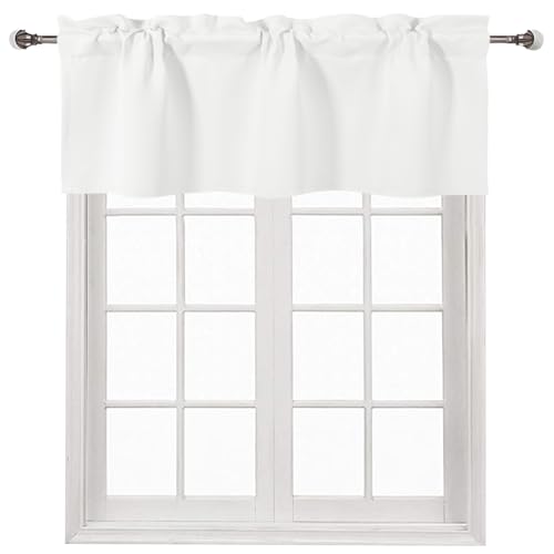 DWCN Blackout Valance for Kitchen Rod Pocket Window Valance Curtains for Windows Living Room/Basement 36 x 16 inch Long,1 Panel, White