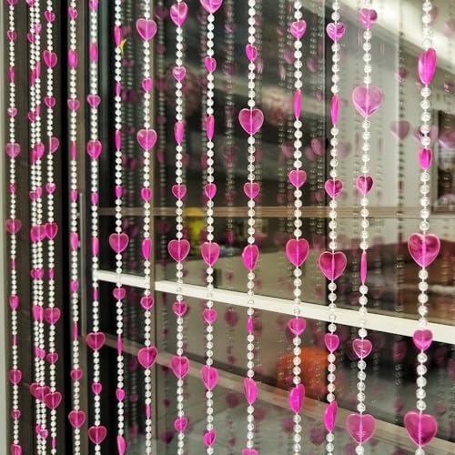 Beaded Curtain Doorways Acrylic Hanging Heart shape Door Beads String Curtains Tassel Room Divider Screen Decor for Doorway Window Living Room Wedding (043heart rose red, 39 inch x 78.7 inch)