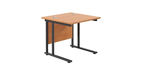 Office Hippo Heavy Duty Rectangular Cantilever Office Desk, Home Office Desk, Office Table, Integrated Cable Ports, PC Desk For Office or Home, 5 Yr Wty - Black Frame/Beech Top, 80cm x 80cm