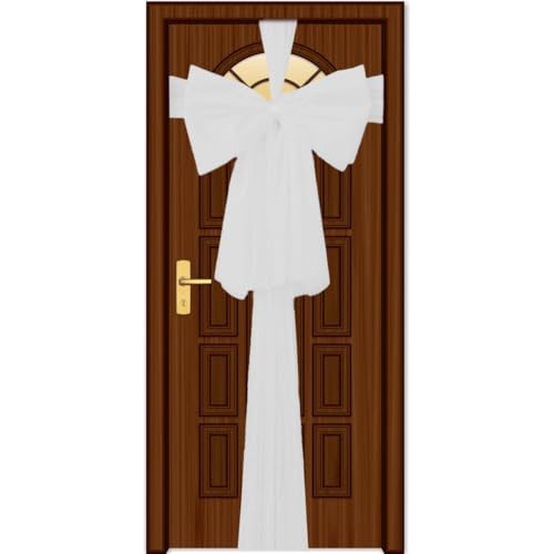 Christmas Door Bow ??? White 9m Giant Bow Door Cover - Front Door Decorations for Xmas Wedding, Baby Shower Outside Home Decor