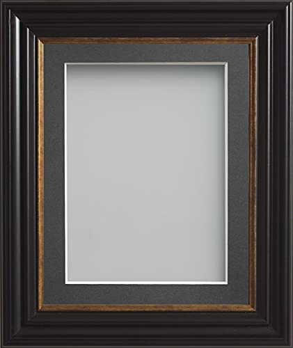 Frame Company Emson Black Picture Photo Frame with Grey Mount - 9x7 for pic size 8x6 *Choice of Sizes* Fitted with Real Glass