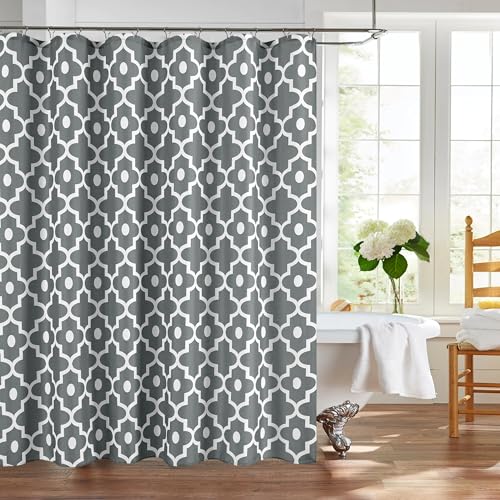 "Biscaynebay Shower Curtain, Textured Fabric, 72""x72"", Dark Grey, Morocco Bead Print, Hotel, Spa, Luxurious, Decorative Bathroom Curtain, Machine Washable"