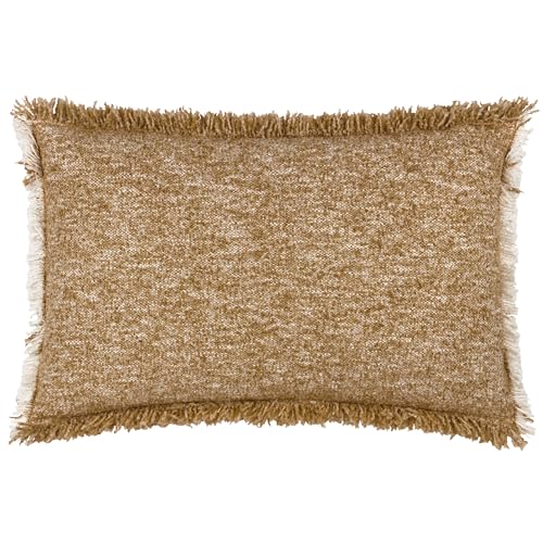Yard Furn Doze Woven Cushion – Two-Tone Woven Reversible Design Fringed Trim Hidden Zip Polyester Filled (Biscuit – 40 x 60 cm)