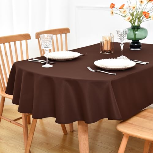 NEWISHER Chocolate Oval Tablecloth 70 x 90 inch, Washable Table Cloth - Heavy Duty Polyester Fabric Table Cloth, Reusable Solid Oval Table Cover for Dining, Kitchen, Party, Wedding, Indoor Outdoor