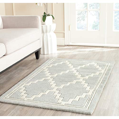 Safavieh Contemporary Indoor Hand Tufted Rectangle Area Rug, Chatham Collection, CHT743, in Grey / Ivory, 122 X 183 cm for Living Room, Bedroom or Any Indoor Space