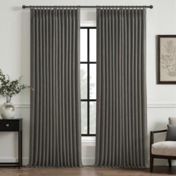 Extra Long Dark Grey Full Blackout Curtains & Drapes 108 Inches Long 2 Panels Set for Dining Room, Luxury Floor to Ceiling Pinch Pleated 2 Layer Linen Thermal Curtain 40x108 Inch Length with Back Tab