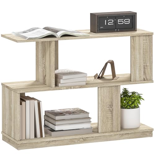 HOMCOM S-Shaped Side Table, 3-Tier Narrow End Table with Storage Shelves, Modern Nightstand for Living Room, Bedroom, 90W x 30D x 61H cm, Natural Wood Finish