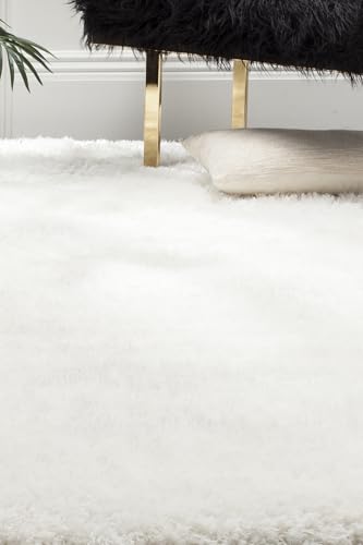Safavieh Shag Rug for Living Room, Dining Room, Bedroom - Luxe Shag Collection, High Pile, in Ivory, 122 X 183 cm