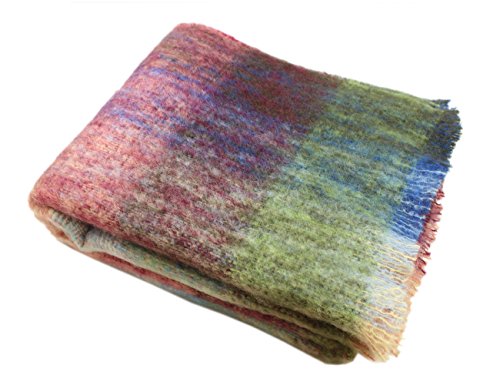 "Biddy Murphy Genuine Irish Angora Mohair & Wool Throw Blanket Imported from Ireland, 72""x54"" Inches, Traditional Celtic Style, Super Soft Feel & Warmth, Plaid Multicolor"