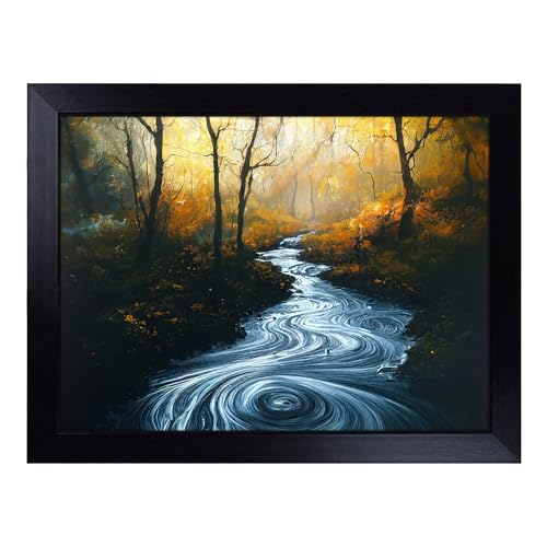 Lap Tray with Bean Bag Cushion, Forest Stream View - Handmade in the UK, Raised Wooden Edge, Padded Cushion, Heat-Resistant Wipe-Clean Surface, for Meals, Laptops and Crafts