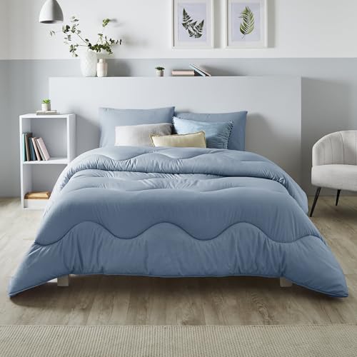 night owl - Coverless Duvet - Linen Collection - Soft Touch Luxury Bedding - Machine Washable - Hypoallergenic (Twilight Blue, 4.5 Tog - Super King)