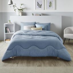 night owl - Coverless Duvet - Linen Collection - Soft Touch Luxury Bedding - Machine Washable - Hypoallergenic (Twilight Blue, 4.5 Tog - Super King)