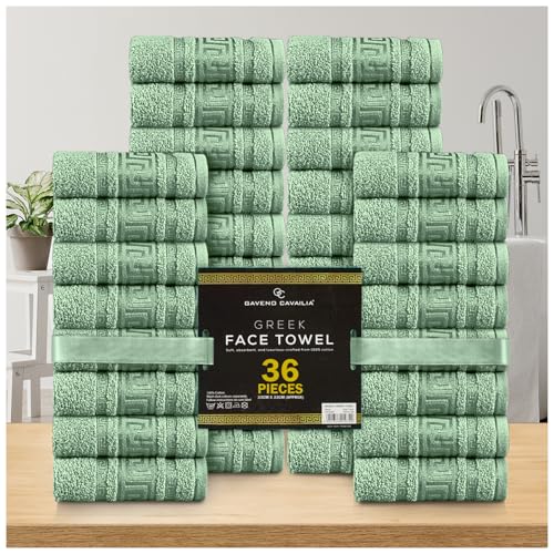 GC GAVENO CAVAILIA 100% Cotton Face Cloths Towels - Ultra-Soft 36 Pack Flannel Face Cloth for Makeup Removal & Skincare - Reusable Wash Cloths -Durable Face Towels for Hotel, Spa, Gym 33x33cm, Green