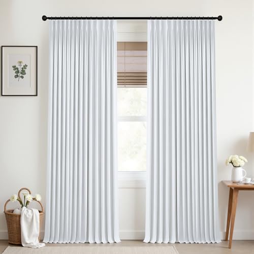 Mrs.Naturall White 100% Blackout Linen Curtains 84 Inches Long for Bedroom, Cortinas Blancas para Sala Dormitorio