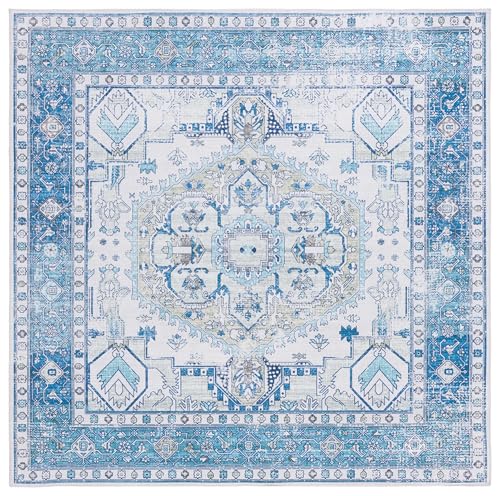Safavieh Arizona Collection Traditional Rug - Machine Washable & Non Slip - Ideal For High Passage Areas - Arizona Collection Short Pile Rug, Blue & Beige, 183 x 183 cm